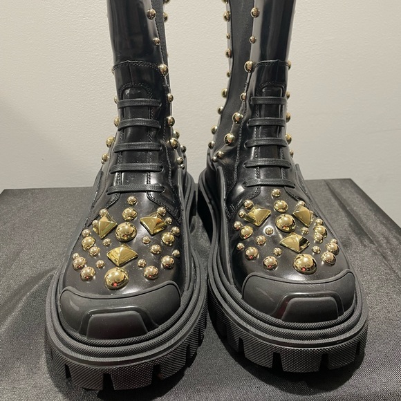 Dolce & Gabbana Chelsea Studded Embroidered Combat Boots - Picture 2 of 7